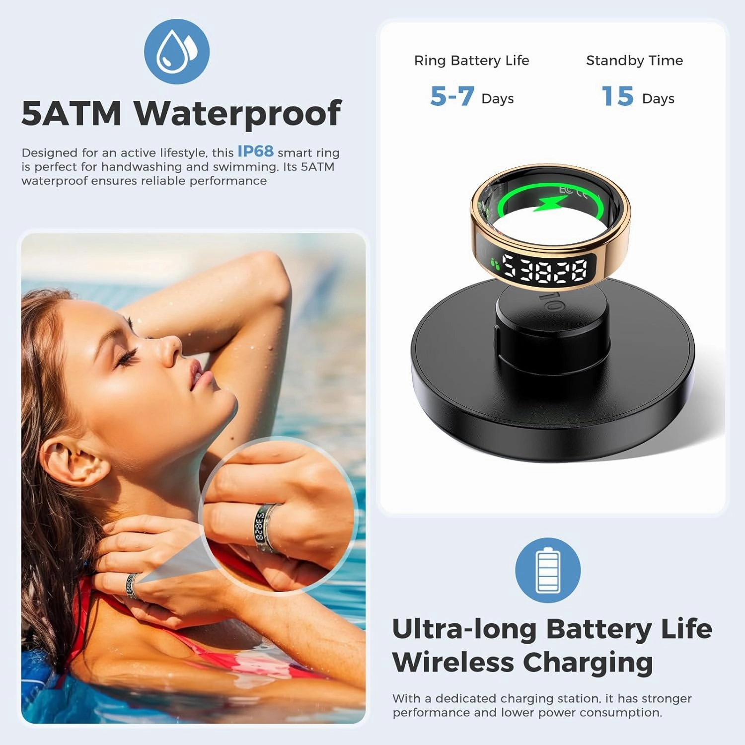 Smart Ring Fitness Tracker for Men Women - Ring with Touchscreen Display for Activity, Sleep & Heart Rate Tracking, Step Counter, Remote Phone Control, IP68 Water Resistant, 7-Day Battery Gold #12