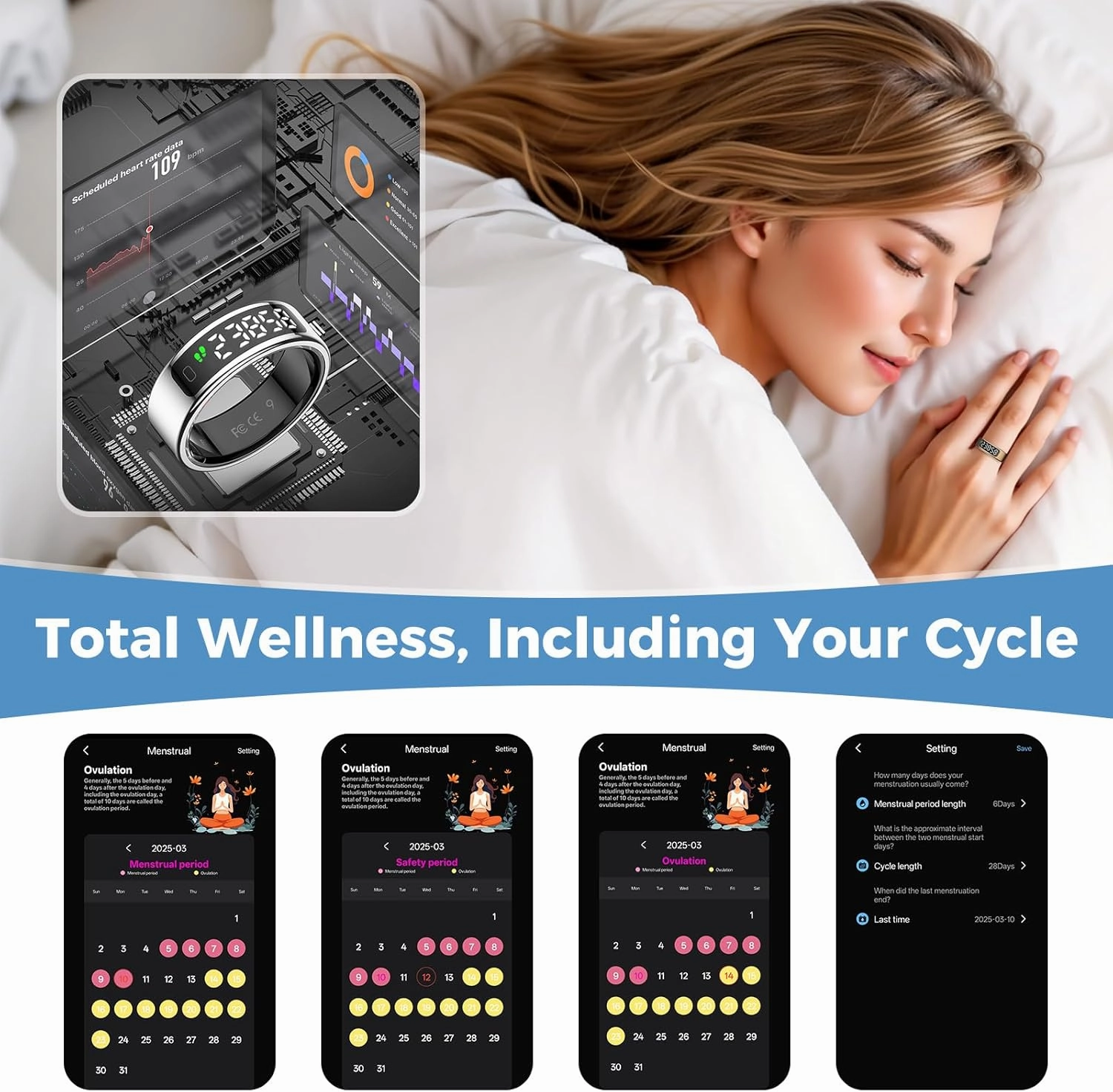 Smart Ring Fitness Tracker for Men Women - Ring with Touchscreen Display for Activity, Sleep & Heart Rate Tracking, Step Counter, Remote Phone Control, IP68 Water Resistant, 7-Day Battery Gold #12