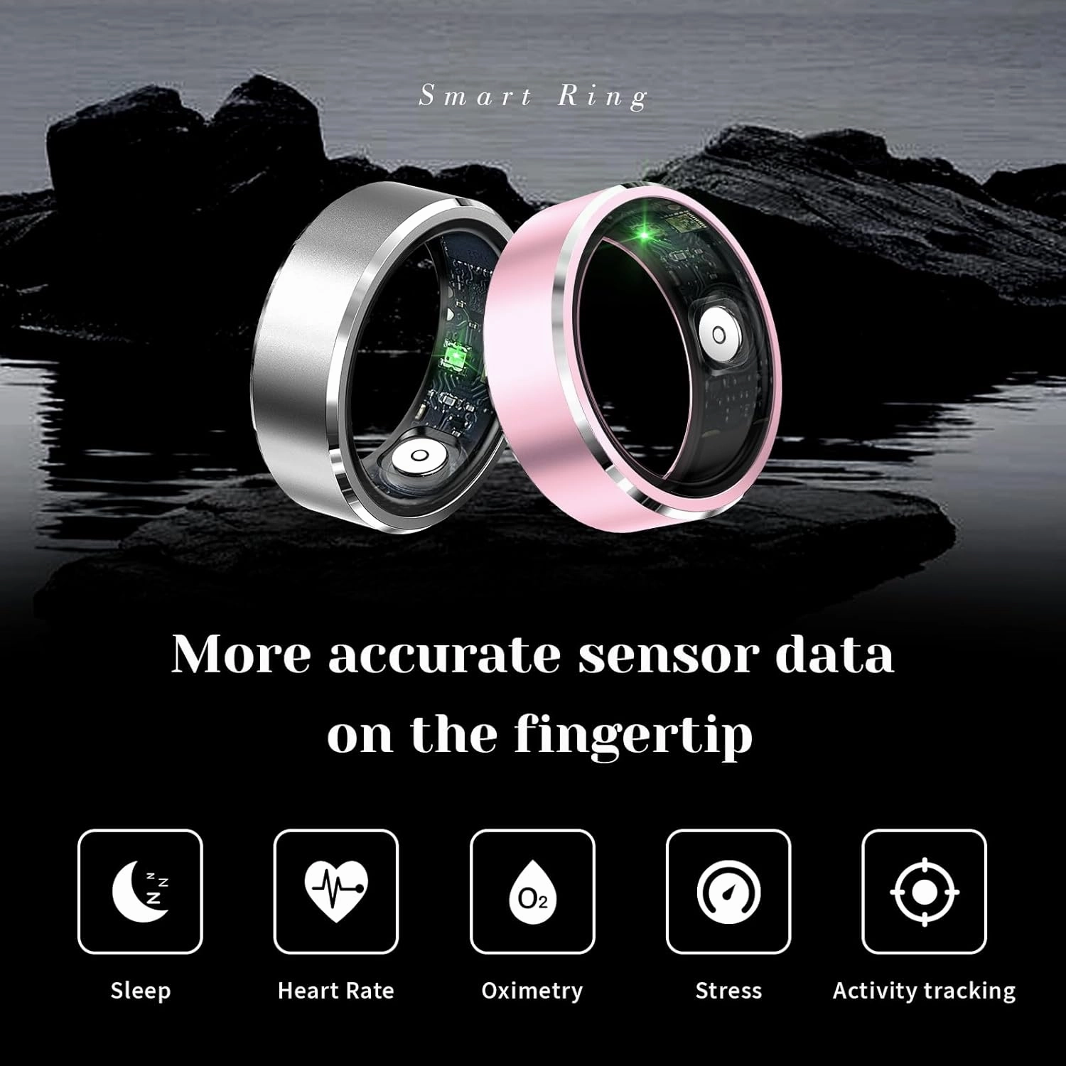 Smart Ring, Fitness Tracker Ring for Men/Women,Monitoring of Pedometer,Heart Rate,Blood Oxygen,Sleep Tracker,No App Subscription,Compatible with Android and iOS (Pink, 10)