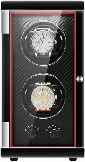 Smart Touch Screen Watch Winder Device, Vertical, LED Light, PU Leather, Carbon Fiber, 2, High-end, Black Case, Watch Shaker Watch Winder Display Watch Box Case Watch Storage