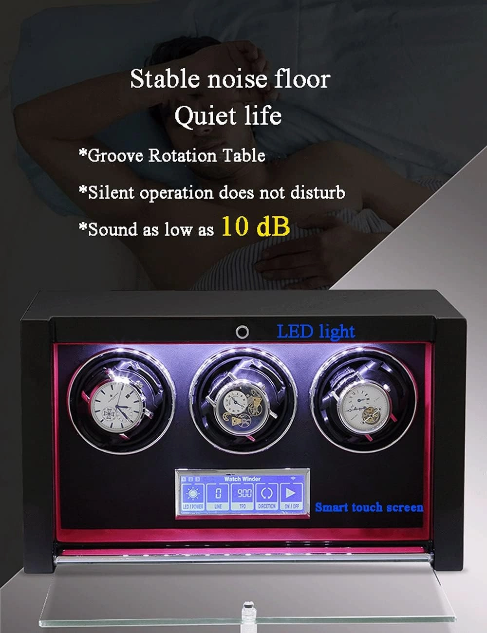 Smart Touch Screen Watch Winder Device, Vertical, LED Light, PU Leather, Carbon Fiber, 2, High-end, Black Case, Watch Shaker Watch Winder Display Watch Box Case Watch Storage