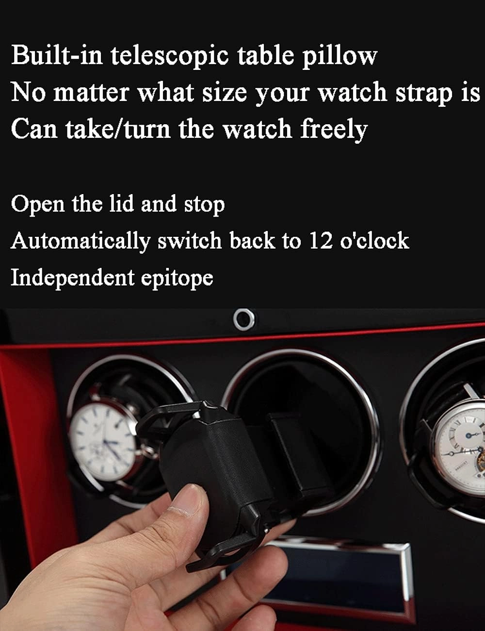 Smart Touch Screen Watch Winder Device, Vertical, LED Light, PU Leather, Carbon Fiber, 2, High-end, Black Case, Watch Shaker Watch Winder Display Watch Box Case Watch Storage