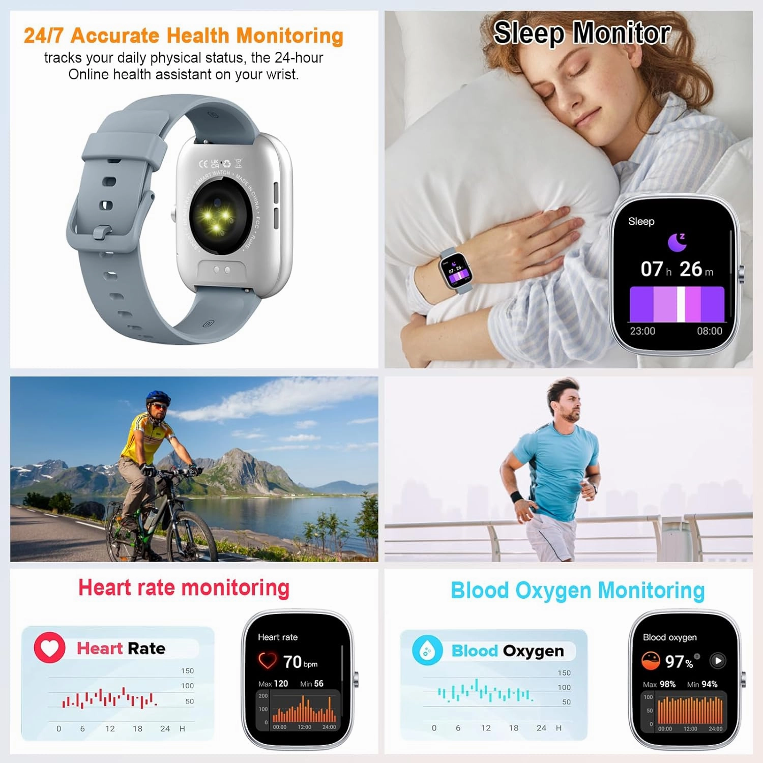 Smart Watch for Men Women (Answer/Make Call), 2024 HD 1.91"Smartwatch Fitness Activity Tracker, 110  Sports IP68 Waterproof, Heart Rate/Sleep Monitor/Pedometer/Calories, Fitness Watch for Android iOS