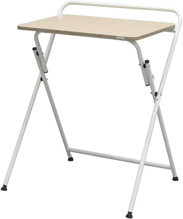 SOFSYS Modern Folding Desk for Small Space, Computer Gaming, Writing, Student and Home Office Organization, Industrial Metal Frame with Premium Desktop Surfaces, Oak/White