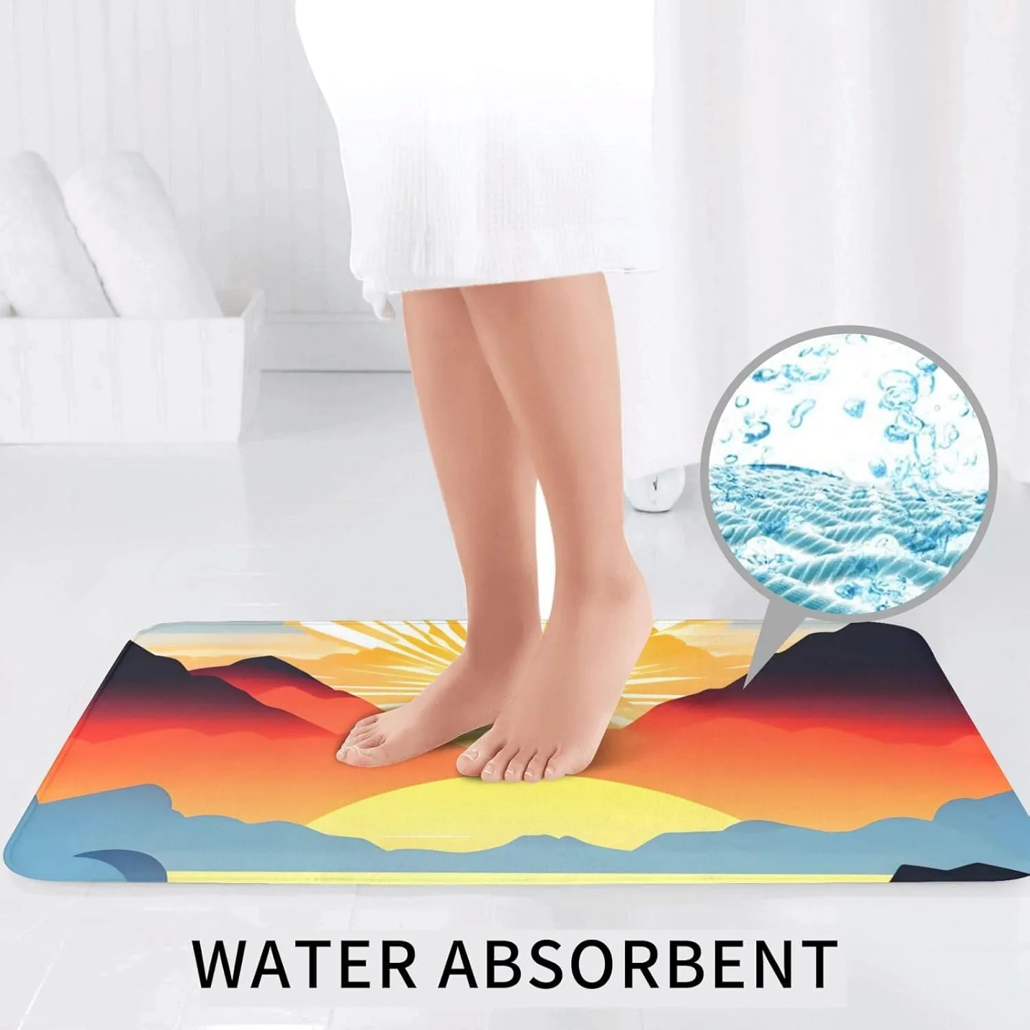 Soft and Comfortable Flannel Bathroom Non Slip Rugs,Super Absorbent Anti-Skid Carpet 3 Pieces/Set Bright Sunrise