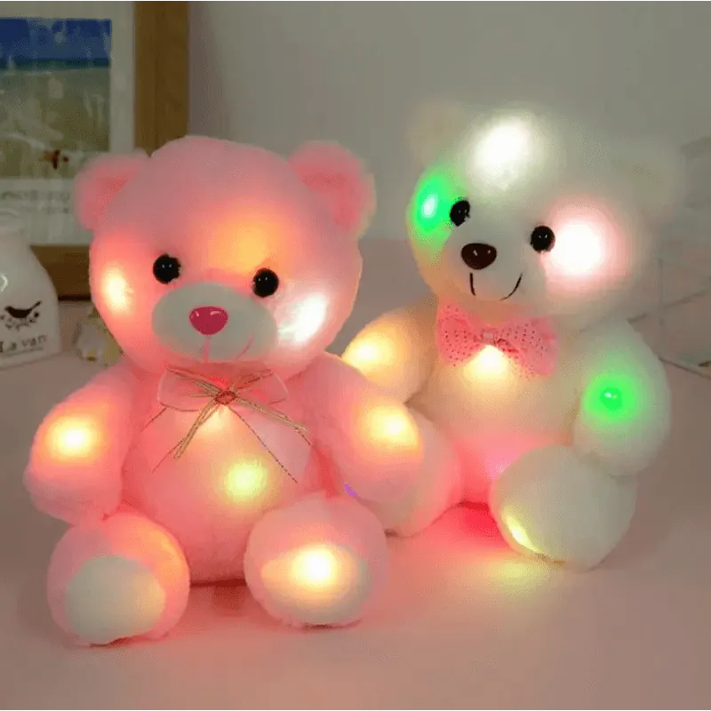 Soft Plush Doll, Light Up LED Teddy Bear Stuffed Animals, Mini Glow Bear Plush Toy Creative Colorful Glowing Teddy Bear Doll Gifts for Bedroom, Kids, Baby, Valentine - Pink