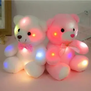 Soft Plush Doll, Light Up LED Teddy Bear Stuffed Animals, Mini Glow Bear Plush Toy Creative Colorful Glowing Teddy Bear Doll Gifts for Bedroom, Kids, Baby, Valentine - Pink