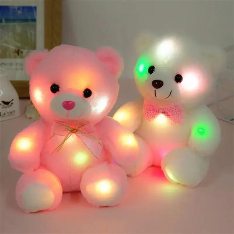 Soft Plush Doll, Light Up LED Teddy Bear Stuffed Animals, Mini Glow Bear Plush Toy Creative Colorful Glowing Teddy Bear Doll Gifts for Bedroom, Kids, Baby, Valentine - Pink