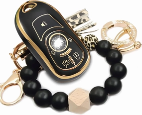 Soft TPU Key Shell Case Full Cover Protector Fits for Buick Encore Enclave Envision Silicone Car Keys Tassel Accessories (Black)