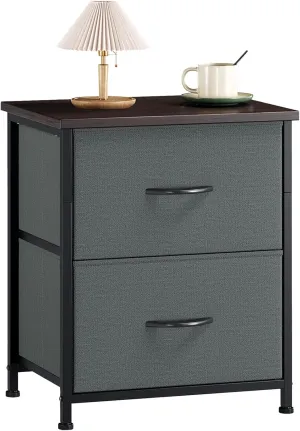 Somdot Nightstand with 2 Drawers, Bedside Table Small Dresser with Removable Fabric Bins for Bedroom Nursery Closet Living Room - Sturdy Steel Frame, Wood Top, Pull Handle - Charcoal Grey