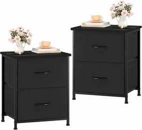 Somdot Nightstand Set of 2, Small Dresser for Bedroom with 2 Storage Drawers, Bed Side Furniture End Table with Fabric Bins for Bedroom Closet, Entryway, College Dorm, Black