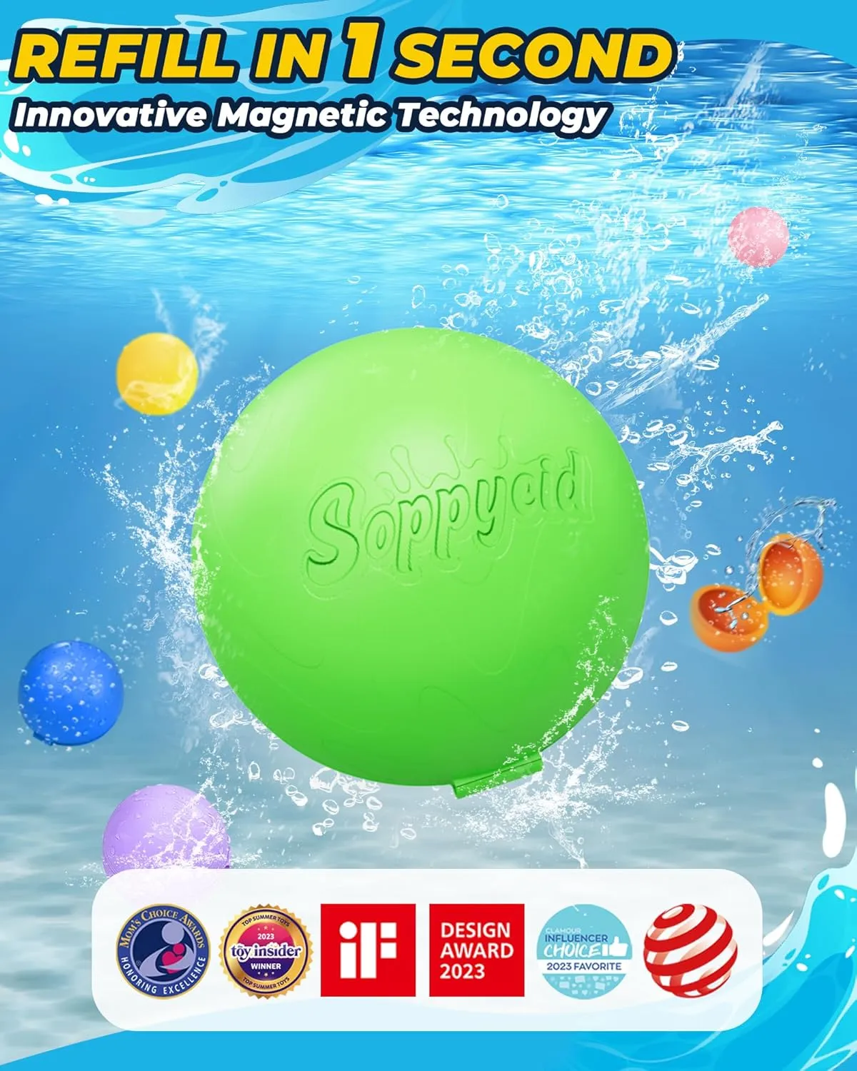 SOPPYCID Reusable Magnetic Water Balloons：16 Pack Refillable Water Bomb Splash Balls Self Sealing Quick Fill - Latex-Free Silicone Water Toys for Kids Adults - Water Games Outside Beach Pool Party