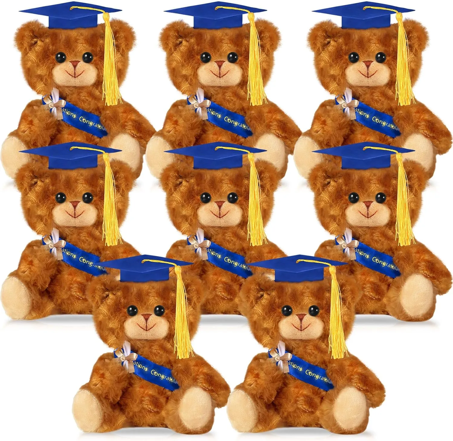 Sotiff 8 Pcs 2025 Graduation Plush Bear Bulk 7 Inch Stuffed Animal Bear with Hat and Diploma Graduation Gift for Friend Relatives College Party(Blue)