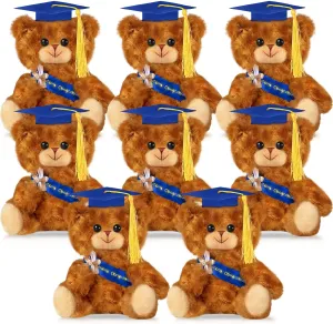 Sotiff 8 Pcs 2025 Graduation Plush Bear Bulk 7 Inch Stuffed Animal Bear with Hat and Diploma Graduation Gift for Friend Relatives College Party(Blue)