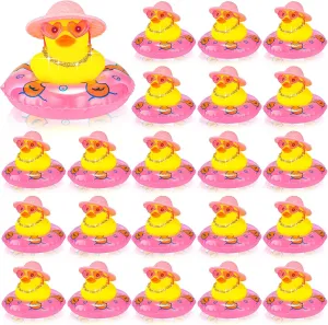 Sotiff Mini Rubber Ducks Bulk for Kids Children Cute Yellow Duck Toy for Dashboard of Car Bathtub Ornaments with Sunglasses Swim Ring Mini Hat Necklace and for Baby Shower(24 Sets,Sweet)