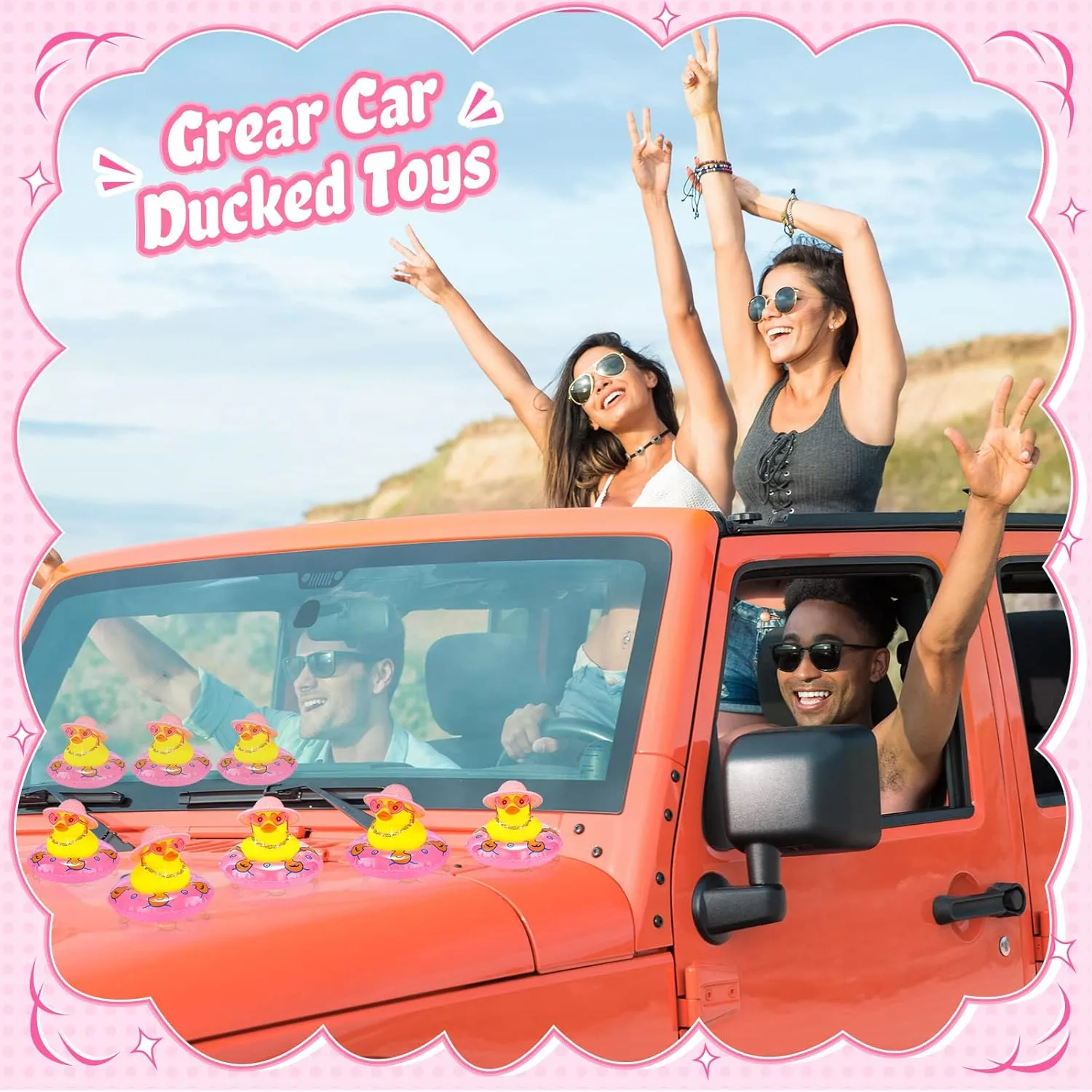 Sotiff Mini Rubber Ducks Bulk for Kids Children Cute Yellow Duck Toy for Dashboard of Car Bathtub Ornaments with Sunglasses Swim Ring Mini Hat Necklace and for Baby Shower(24 Sets,Sweet)