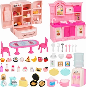 SOTOGO 58 Pieces Dollhouse Kitchen Supplies Miniature Mini Kitchen Accessories Dollhouse Furniture Decoration Accessories for Dolls Pretend Play