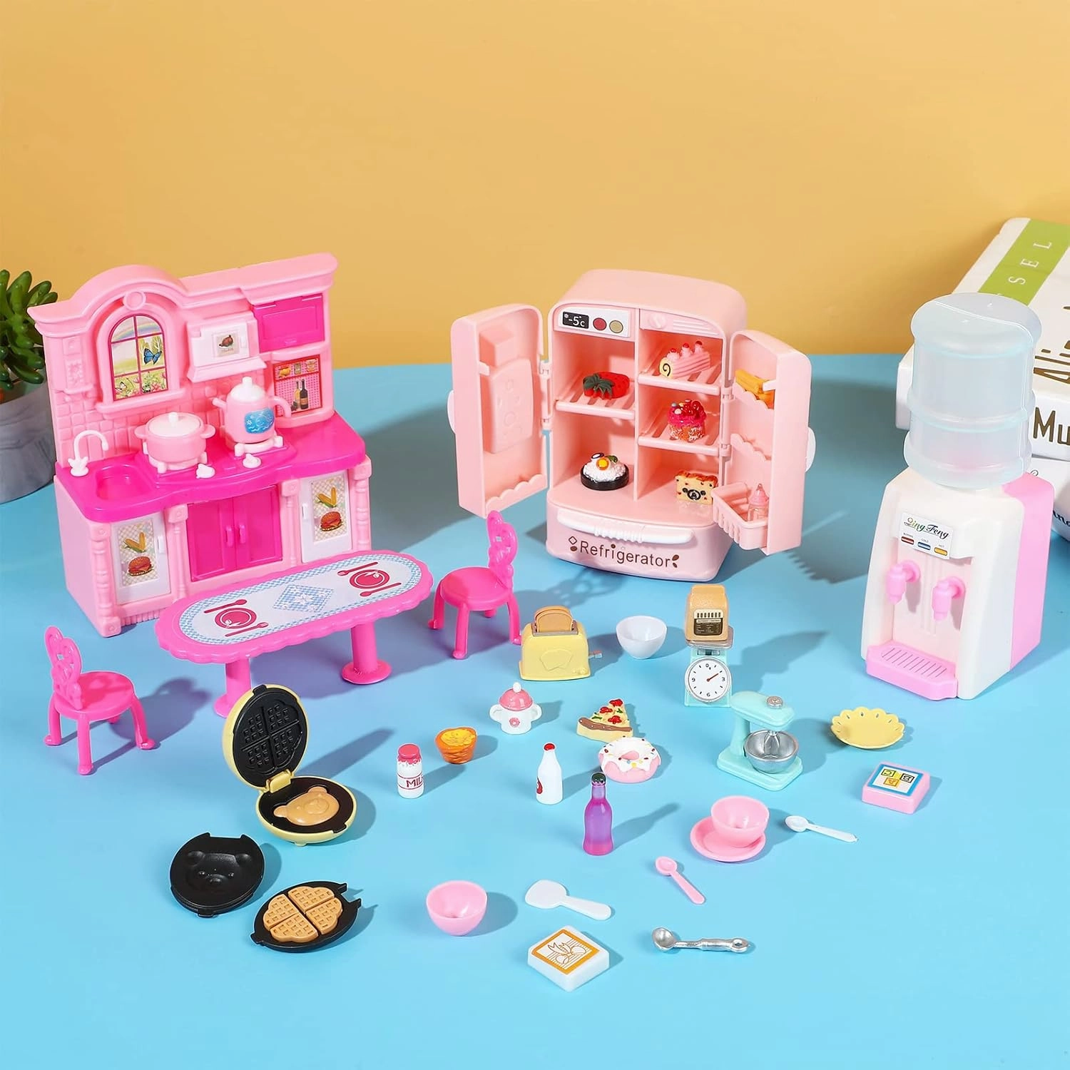 SOTOGO 58 Pieces Dollhouse Kitchen Supplies Miniature Mini Kitchen Accessories Dollhouse Furniture Decoration Accessories for Dolls Pretend Play