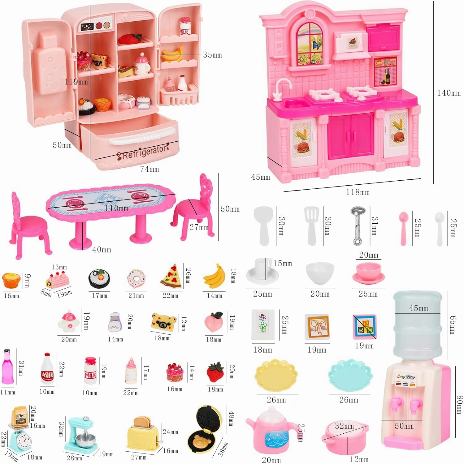 SOTOGO 58 Pieces Dollhouse Kitchen Supplies Miniature Mini Kitchen Accessories Dollhouse Furniture Decoration Accessories for Dolls Pretend Play