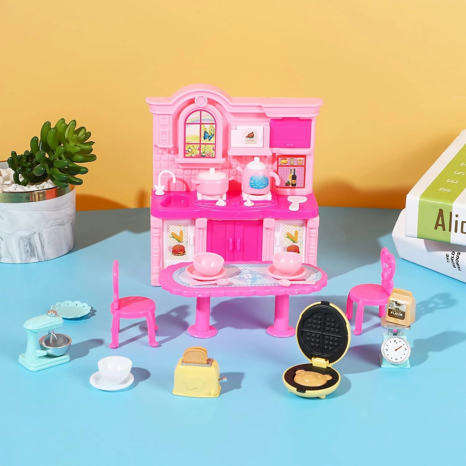 SOTOGO 58 Pieces Dollhouse Kitchen Supplies Miniature Mini Kitchen Accessories Dollhouse Furniture Decoration Accessories for Dolls Pretend Play