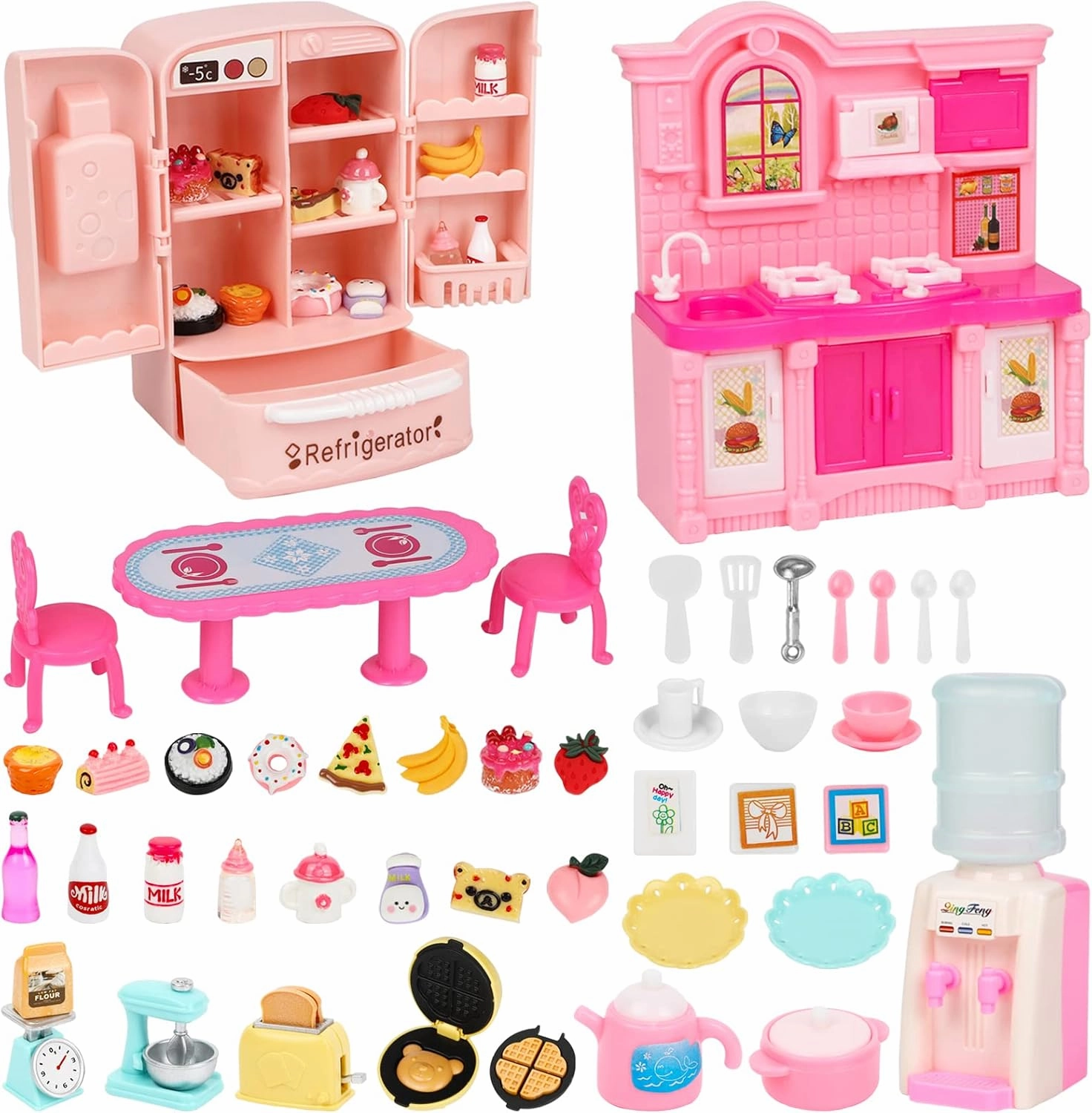 SOTOGO 58 Pieces Dollhouse Kitchen Supplies Miniature Mini Kitchen Accessories Dollhouse Furniture Decoration Accessories for Dolls Pretend Play
