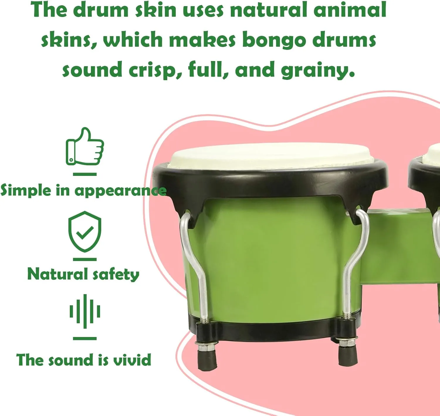 Soulmate Bongo Drum 4'' and 5'' Set for Adults Beginners,Percussion Bongos Drum With Tuning Wrench for 3  years old. (Green)