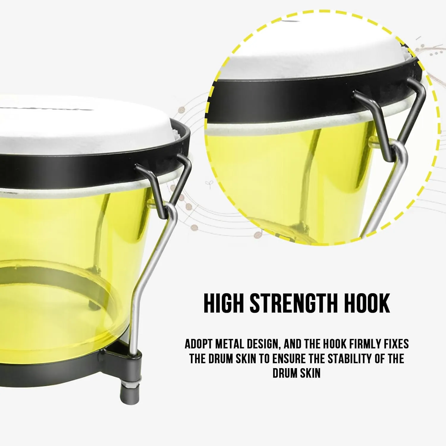 Soulmate Bongo Drums 6” and 7” Set for Kids Beginners Adults Professionals Transparent Bongos Drum Percussion Instrument with Tuning Wrench,Natural Finish (Yellow)