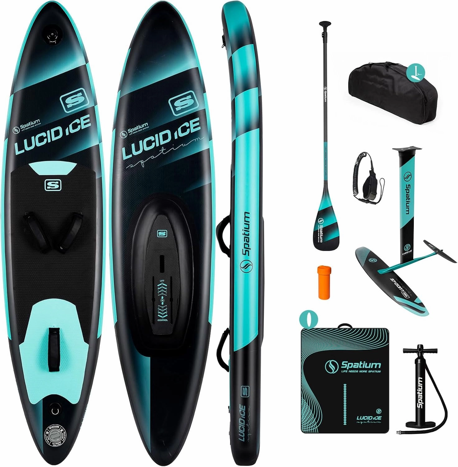 Spatium Inflatable Downwind Board Unpowered Versatile Inflatable Surfing SUP Downwind Board for 112L/124L/135L/150L Water Sports Board with Paddle and Foil SP1310/SP1060