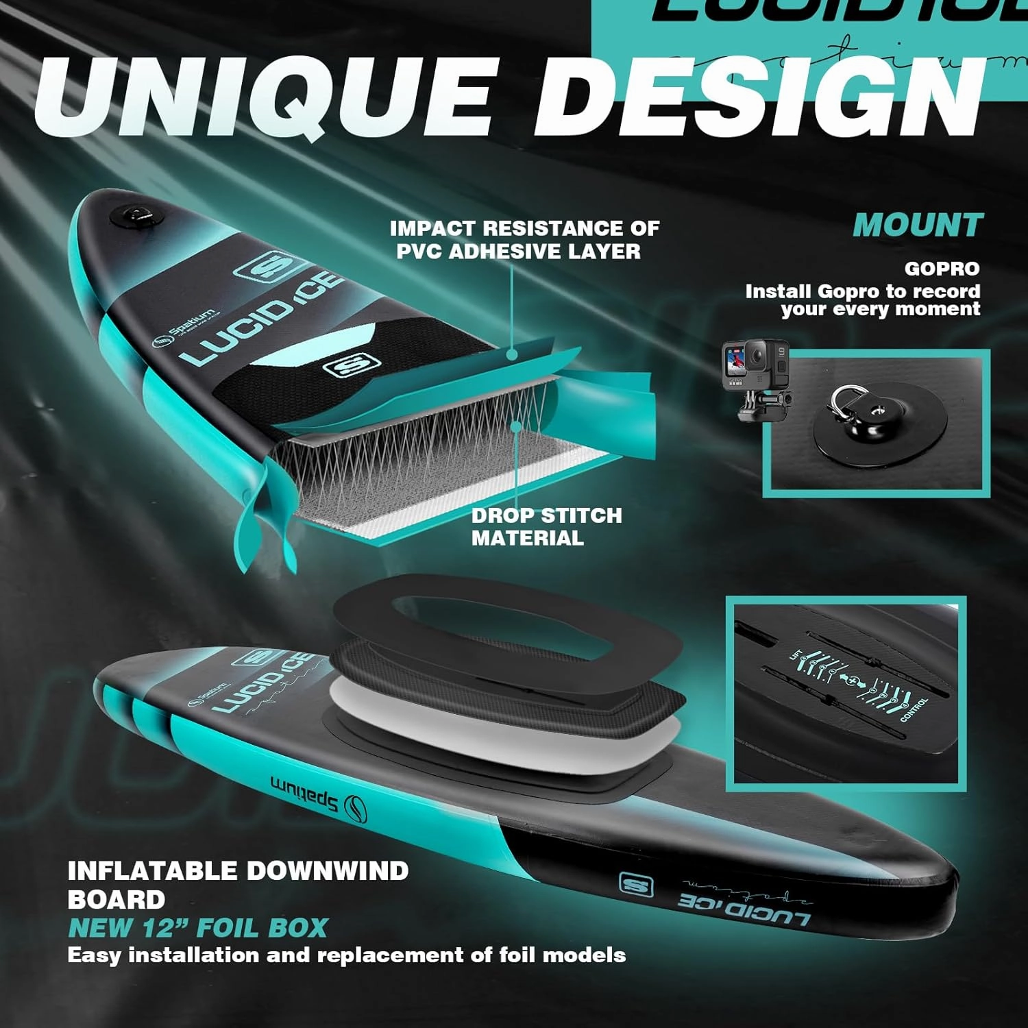Spatium Inflatable Downwind Board Unpowered Versatile Inflatable Surfing SUP Downwind Board for 112L/124L/135L/150L Water Sports Board with Paddle and Foil SP1310/SP1060