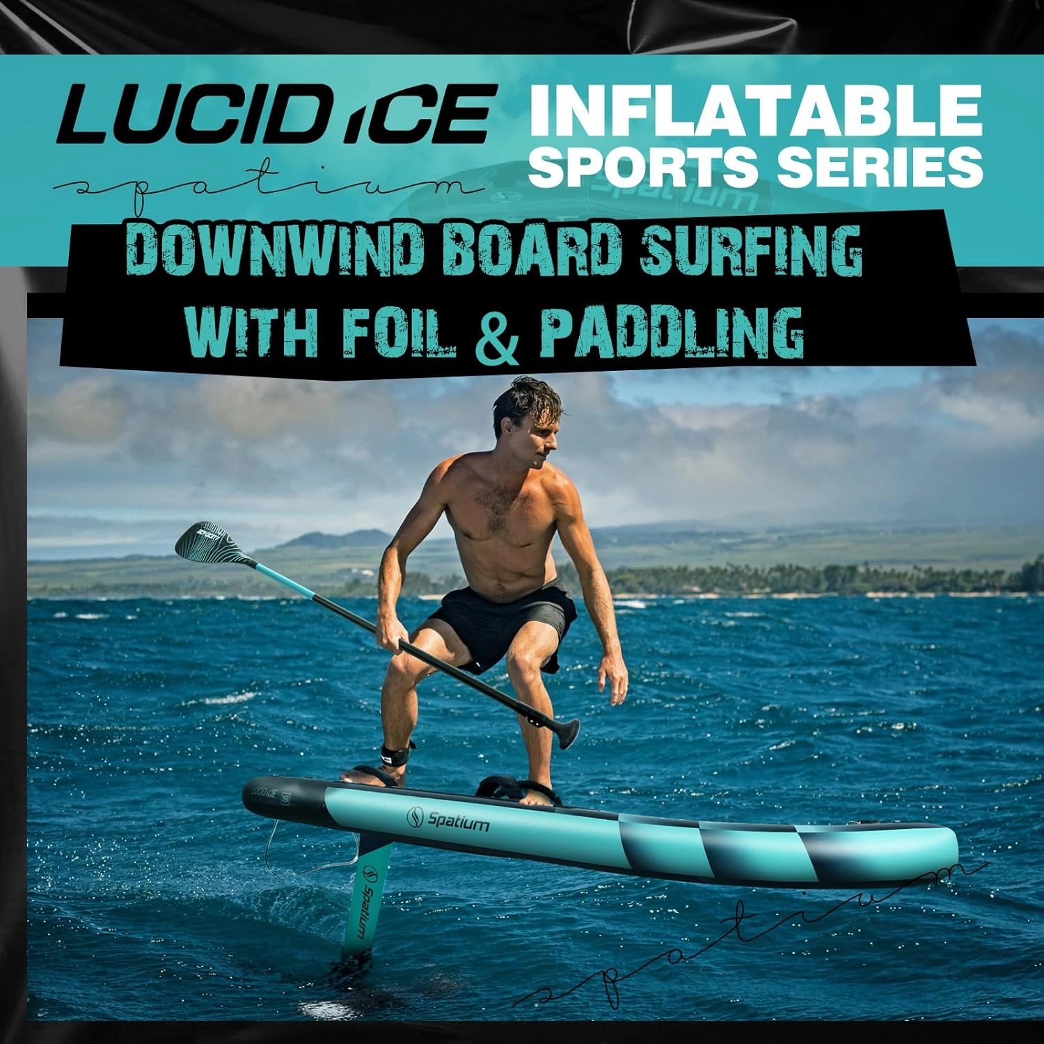Spatium Inflatable Downwind Board Unpowered Versatile Inflatable Surfing SUP Downwind Board for 112L/124L/135L/150L Water Sports Board with Paddle and Foil SP1310/SP1060