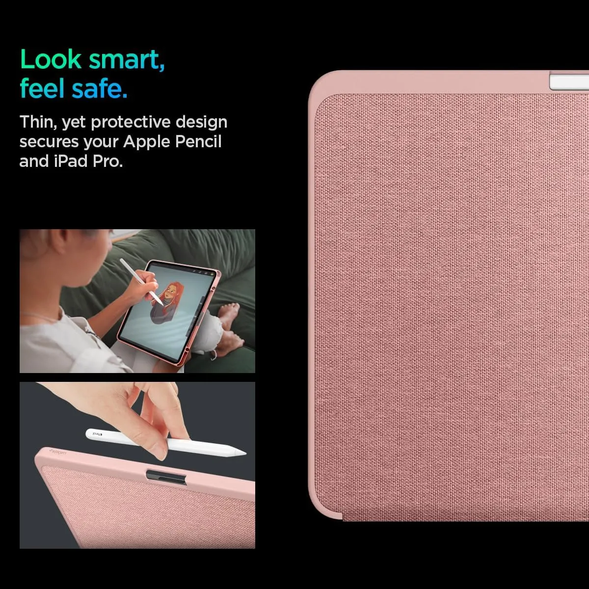 Spigen for iPad Pro 13 inch Case M4 (2024), Urban Fit Protective Premium Fabric Tri-Fold Cover with Pencil Holder, Rose Gold