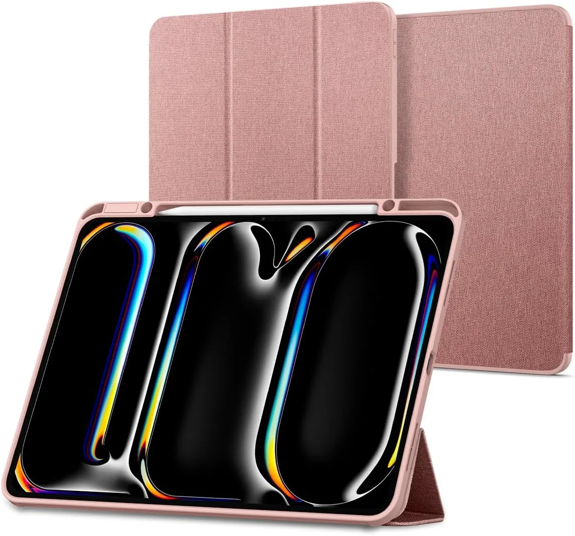 Spigen for iPad Pro 13 inch Case M4 (2024), Urban Fit Protective Premium Fabric Tri-Fold Cover with Pencil Holder, Rose Gold