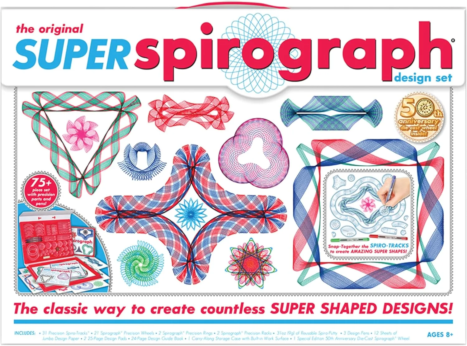 Spirograph Super 50th Anniversary Set –Arts and Crafts, Kids Toys, Art Supplies, Craft Supplies, Drawing Kit, Spiral Art, Classic Gear Design Kit, Case, Pens, Design Sheet Included, Ages 8 