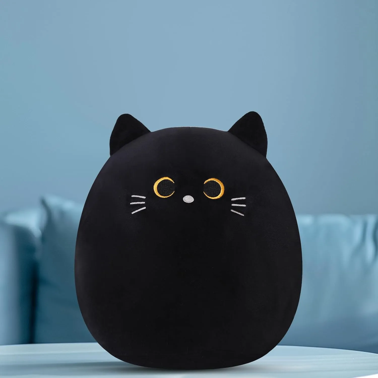 SQEQE Cat Plush Pillow Kawaii Cat Stuffed Animal Fluffy Cartoon Cat Plushies Cat Plushie Doll Toys Soft Cat Shape Design Stuffed Animals Gifts for Kids(Black, 10 inch)