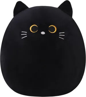 SQEQE Cat Plush Pillow Kawaii Cat Stuffed Animal Fluffy Cartoon Cat Plushies Cat Plushie Doll Toys Soft Cat Shape Design Stuffed Animals Gifts for Kids(Black, 10 inch)
