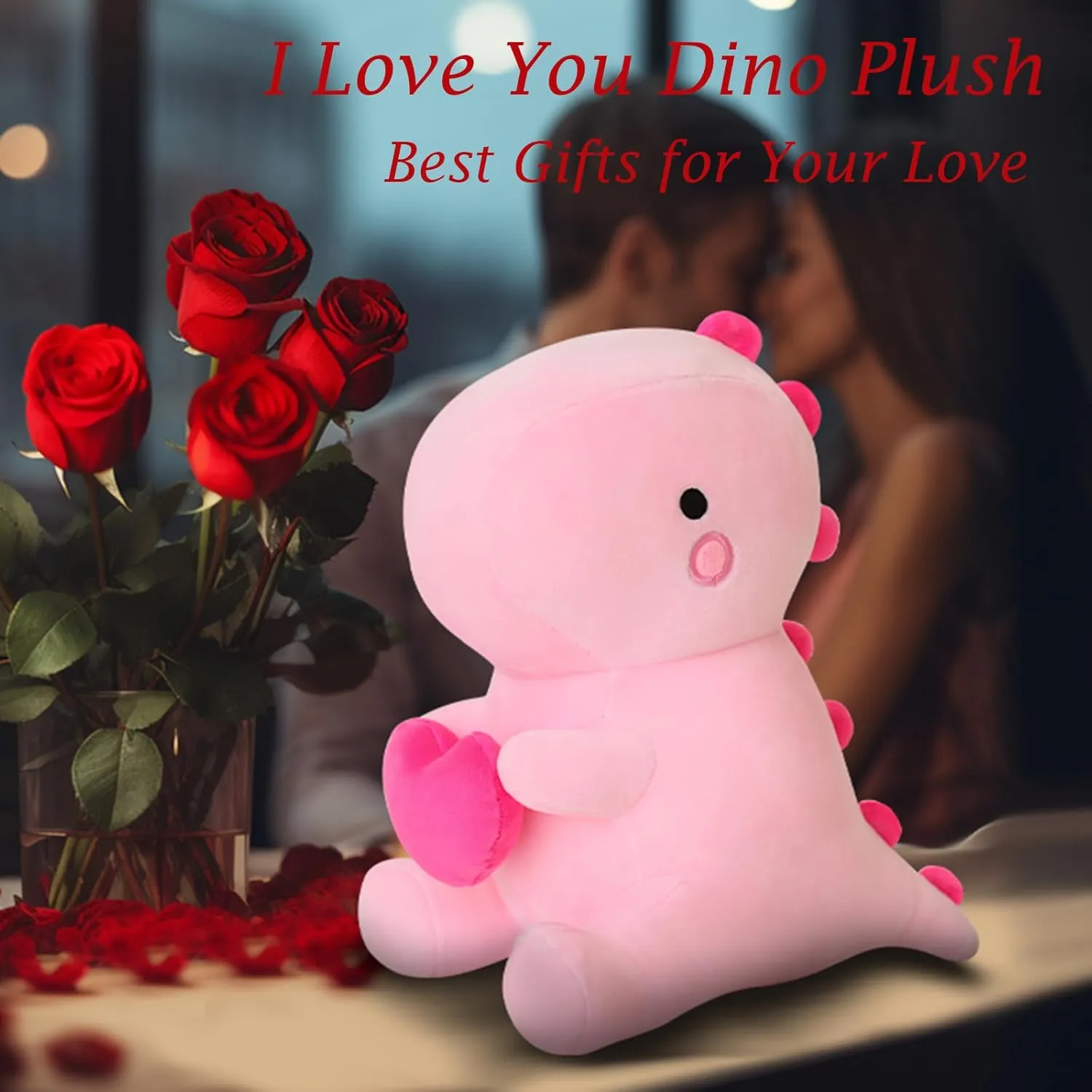 SQEQE Dinosaur Stuffed Animal, Loving Soft Dino Plush Toys with Holding Heart for Valentine Day, Sweet Romantic Anniversary Birthday Gift for Her Girls Boys Girlfriend(Pink,20 inch)