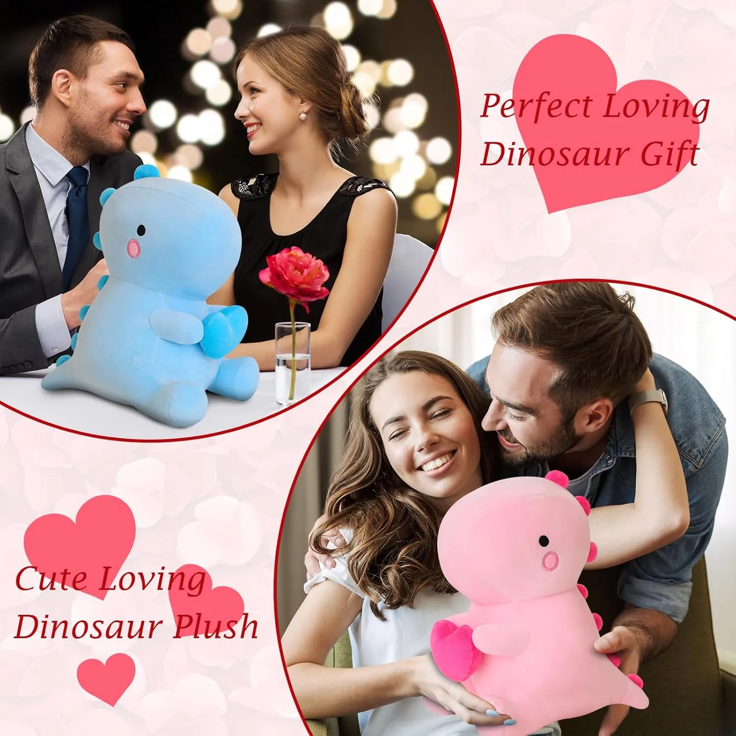 SQEQE Dinosaur Stuffed Animal, Loving Soft Dino Plush Toys with Holding Heart for Valentine Day, Sweet Romantic Anniversary Birthday Gift for Her Girls Boys Girlfriend(Pink,20 inch)