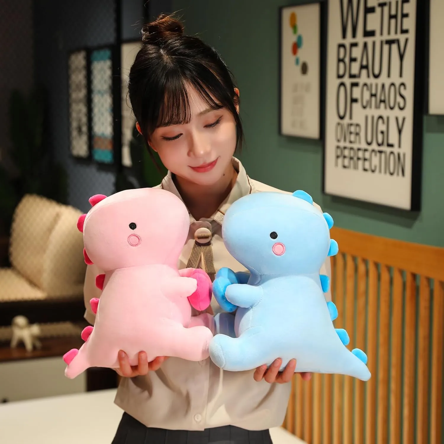 SQEQE Dinosaur Stuffed Animal, Loving Soft Dino Plush Toys with Holding Heart for Valentine Day, Sweet Romantic Anniversary Birthday Gift for Her Girls Boys Girlfriend(Pink,20 inch)