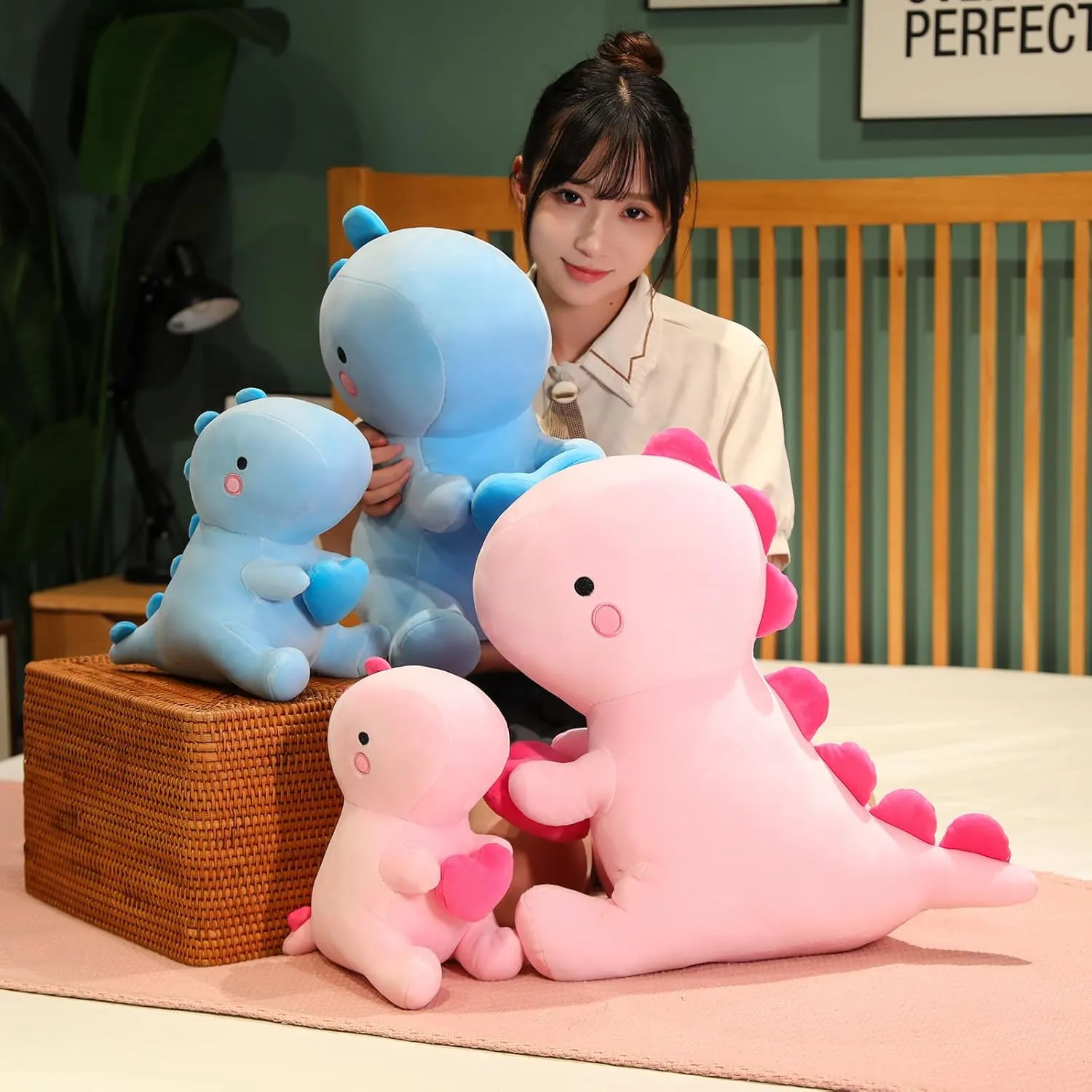 SQEQE Dinosaur Stuffed Animal, Loving Soft Dino Plush Toys with Holding Heart for Valentine Day, Sweet Romantic Anniversary Birthday Gift for Her Girls Boys Girlfriend(Pink,20 inch)