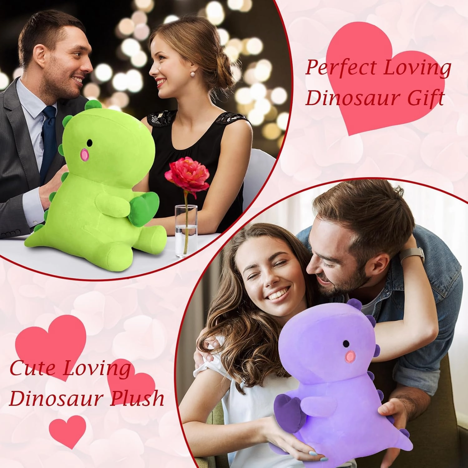 SQEQE Dinosaur Stuffed Animal, Loving Soft Dino Plush Toys with Holding Heart for Valentine Day, Sweet Romantic Anniversary Birthday Gift for Her Girls Boys Girlfriend(Purple,20 inch)