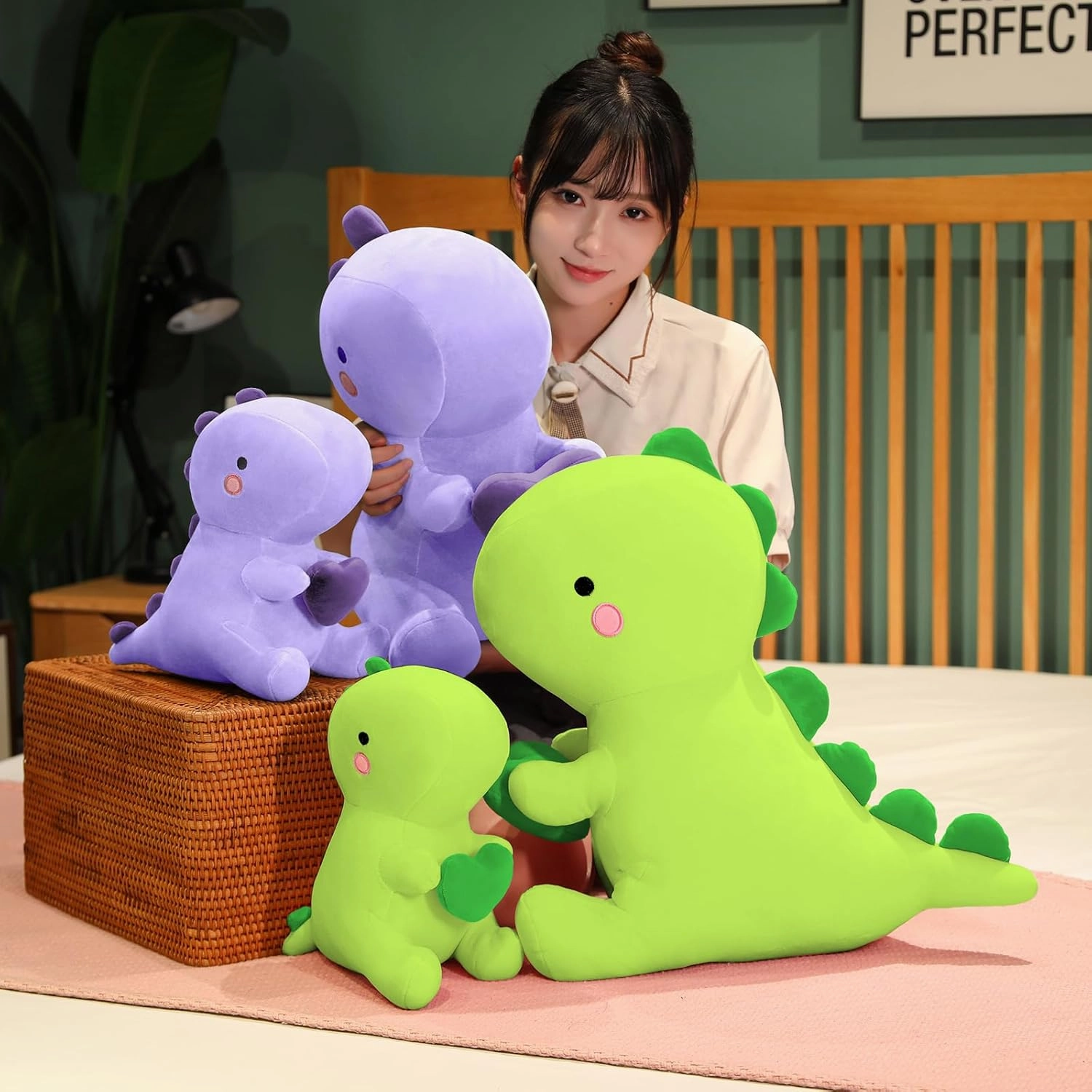 SQEQE Dinosaur Stuffed Animal, Loving Soft Dino Plush Toys with Holding Heart for Valentine Day, Sweet Romantic Anniversary Birthday Gift for Her Girls Boys Girlfriend(Purple,20 inch)