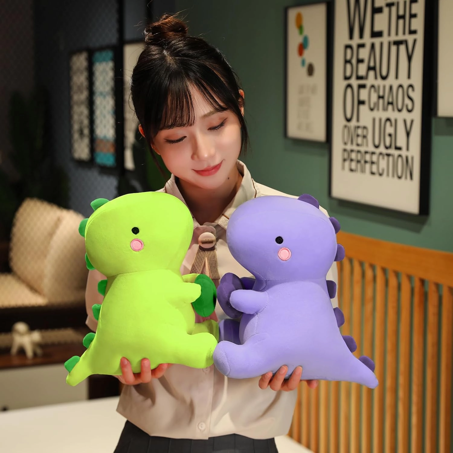SQEQE Dinosaur Stuffed Animal, Loving Soft Dino Plush Toys with Holding Heart for Valentine Day, Sweet Romantic Anniversary Birthday Gift for Her Girls Boys Girlfriend(Purple,20 inch)