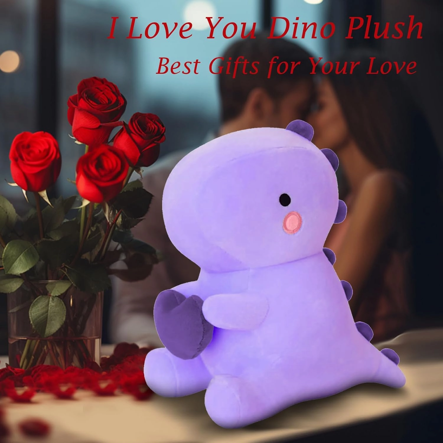 SQEQE Dinosaur Stuffed Animal, Loving Soft Dino Plush Toys with Holding Heart for Valentine Day, Sweet Romantic Anniversary Birthday Gift for Her Girls Boys Girlfriend(Purple,20 inch)