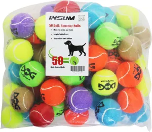 Squeaky Tennis Balls for Dogs - 50 Pack 2.5'' Durable Non-Toxic Interactive Dog Toy Balls with Mesh Bag, SGS Certified, Colorful Puppy Chew Toys for Teething, Pet Training Outdoor Play, Medium Breeds
