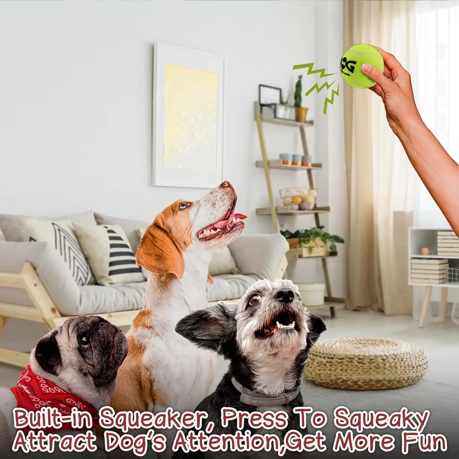 Squeaky Tennis Balls for Dogs - 50 Pack 2.5'' Durable Non-Toxic Interactive Dog Toy Balls with Mesh Bag, SGS Certified, Colorful Puppy Chew Toys for Teething, Pet Training Outdoor Play, Medium Breeds