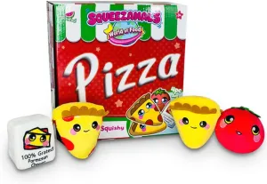 Squeezamals World of Food- New York Pizza Kids Playset- 4 pc Food Plush Toy- Includes Scented Food Mini Plushies for Toddler Pretend Play, Made with, Safe Materials, Multi-Color, (SQ01576)