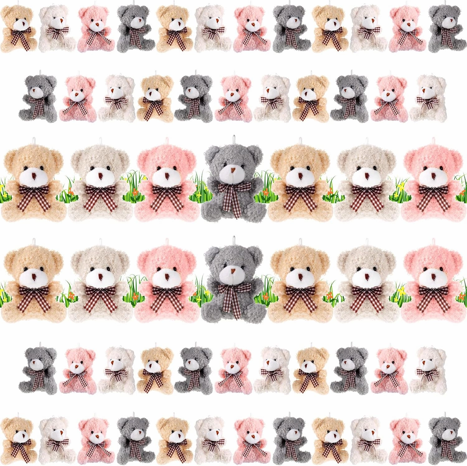 Sratte 60 Pieces Mini Plush Bear Toys Bulk Soft Tiny Stuffed Bunny Doll Small Animal Toys for DIY Keychain Gifts Thanksgiving Birthday Wedding Party Favors 3.2 Inch (Yellow, White, Pink, Gray, Bear)
