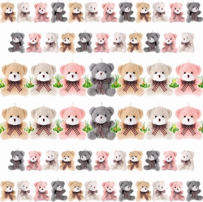 Sratte 60 Pieces Mini Plush Bear Toys Bulk Soft Tiny Stuffed Bunny Doll Small Animal Toys for DIY Keychain Gifts Thanksgiving Birthday Wedding Party Favors 3.2 Inch (Yellow, White, Pink, Gray, Bear)