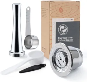 Stainless Steel Reusable Capsules Permanent Coffee Pod Holder Compatible for Nespreso Machines (Capsule Tamper Spoon)