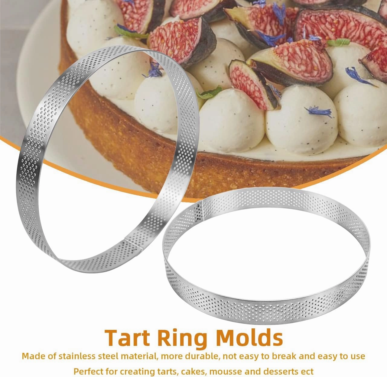 Stainless Steel Perforated Tart Ring, 6 inch Heat-Resistant Cake Mold Ring, 15CM Nonstick Pastry Dessert Utensil, Circle Baking Tool for French Fruit Tarte, Round (15cm/6 inch)